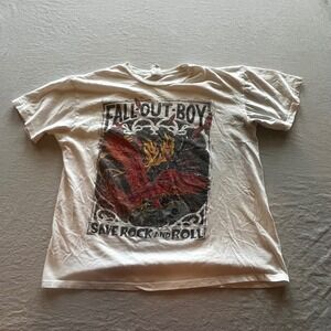 Fall Out Boy Save Rock and Roll Graphic T-Shirt Mens Large White Band Tee